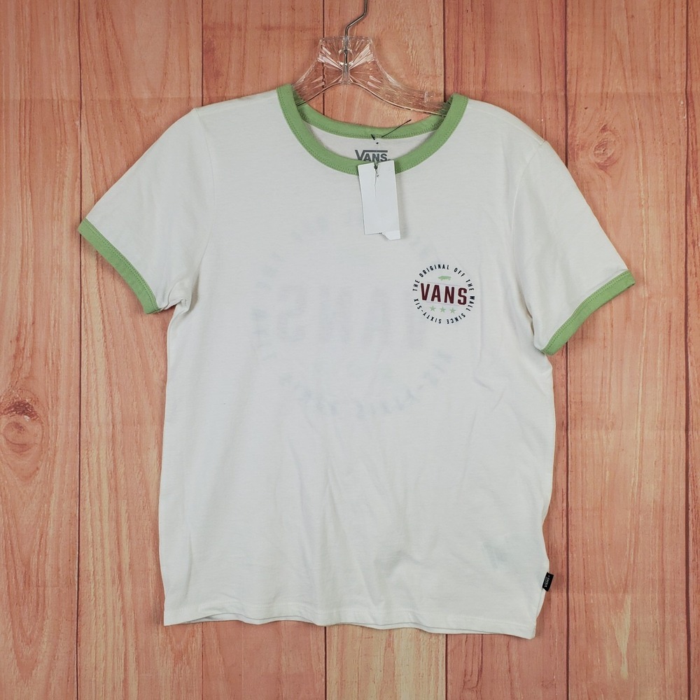 Vans Tee Shirt Womens Small White Hall Pass Ringer Graphic Print Cotton Pullover